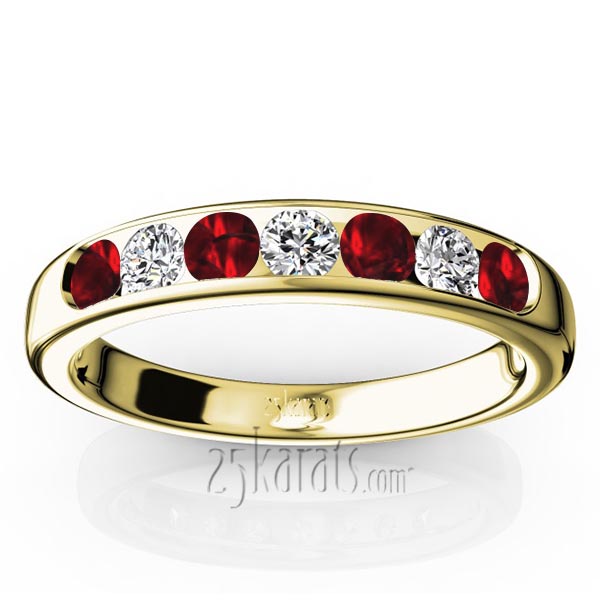  Channel Set Round Garnet & Diamond Anniversary Band - view 2