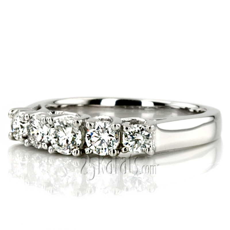 Five Stone Elegant Round Cut Prong Set Diamond Wedding Band (0.70 ct.tw) - view 5