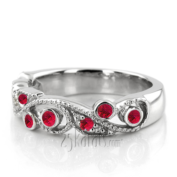 Graceful Floral Design Ruby Wedding Anniversary Band - view 2