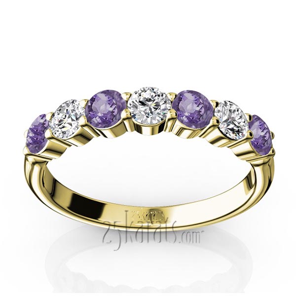 7-Stone Basket Setting Amethyst & Diamond Anniversary Band - view 2