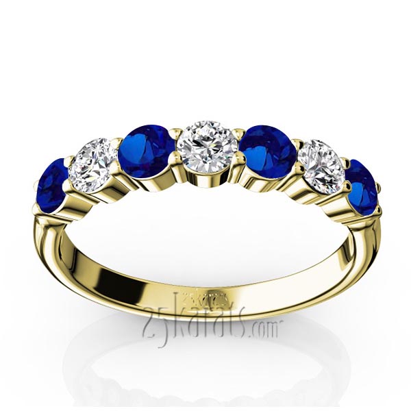 7-Stone Basket Setting Blue Sapphire & Diamond Anniversary Band - view 2