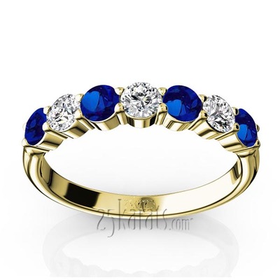 7-Stone Basket Setting Blue Sapphire & Diamond Anniversary Band - view 2 of 2