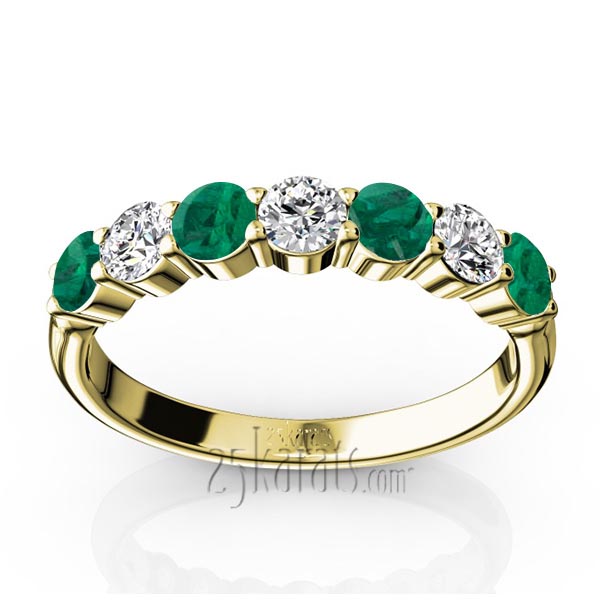 7-Stone Basket Setting Emerald & Diamond Anniversary Band - view 2