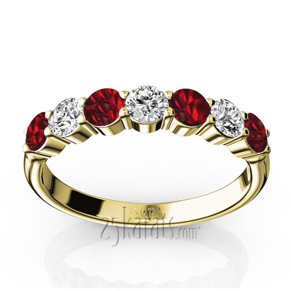 7-Stone Basket Setting Garnet & Diamond Anniversary Band - view 2