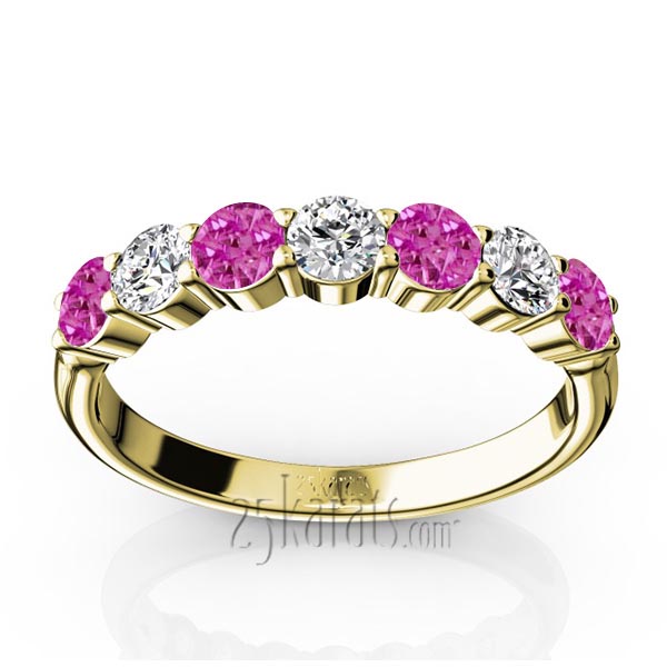 7-Stone Basket Setting Pink Sapphire & Diamond Anniversary Band - view 2