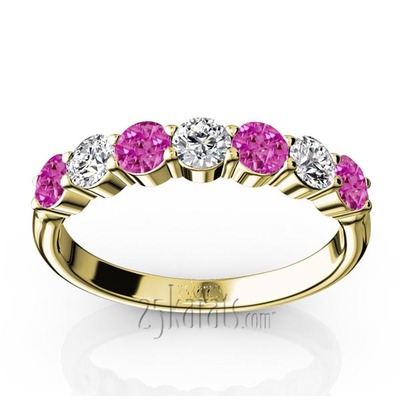 7-Stone Basket Setting Pink Sapphire & Diamond Anniversary Band - view 2 of 2