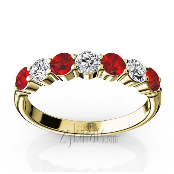 7-Stone Basket Setting Ruby & Diamond Anniversary Band - view 2