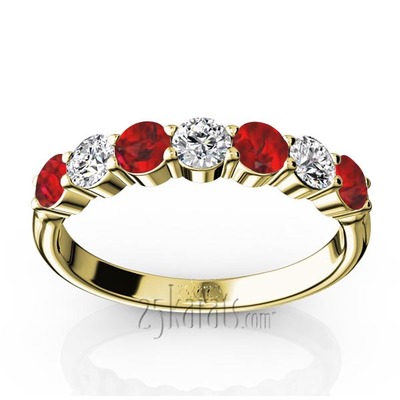 7-Stone Basket Setting Ruby & Diamond Anniversary Band - view 2 of 2