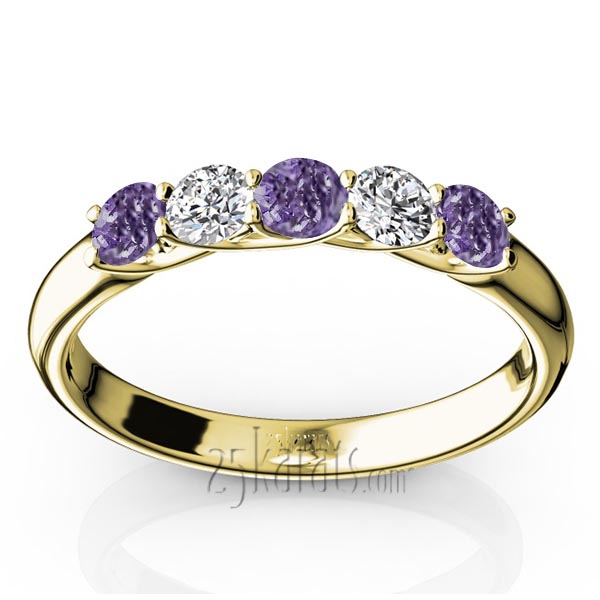 Trellis Setting 5-Stone Amethyst & Diamond Anniversary Band - view 2