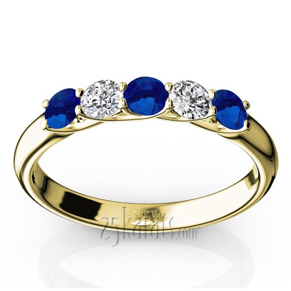 Trellis Setting 5-Stone Blue Sapphire & Diamond Anniversary Band - view 2