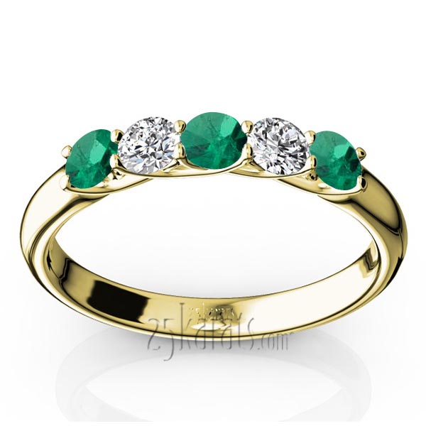 Trellis Setting 5-Stone Emerald & Diamond Anniversary Band - view 2