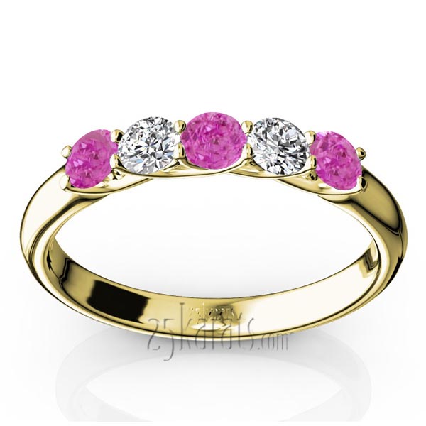 Trellis Setting 5-Stone Pink Sapphire & Diamond Anniversary Band - view 2