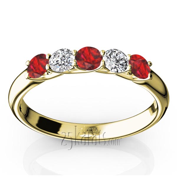 Trellis Setting 5-Stone Ruby & Diamond Anniversary Band - view 2