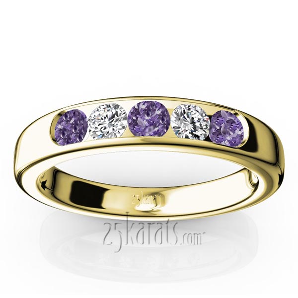 Channel Set 5-Stone Amethyst & Diamond Anniversary Band - view 2