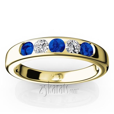 Channel Set 5-Stone Blue Sapphire & Diamond Anniversary Band - view 2 of 2