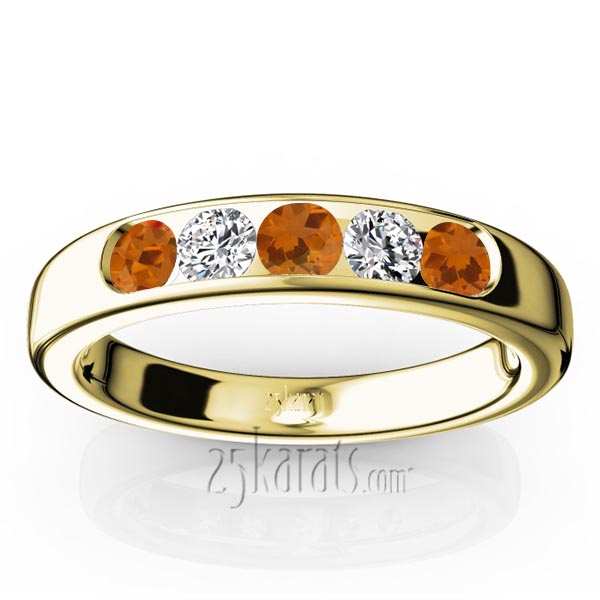 Channel Set 5-Stone Citrine & Diamond Anniversary Band - view 2