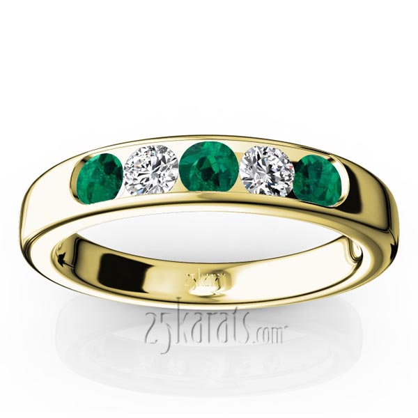 Channel Set 5-Stone Emerald & Diamond Anniversary Band - view 2