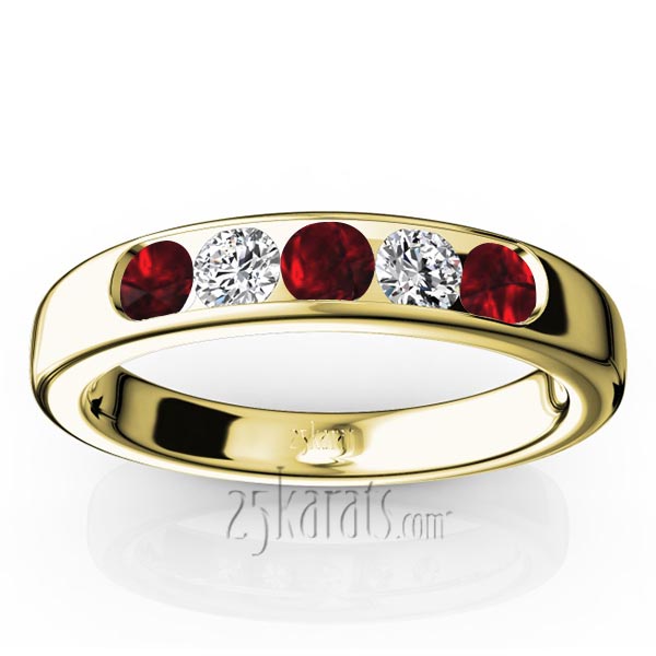 Channel Set 5-Stone Garnet & Diamond Anniversary Band - view 2