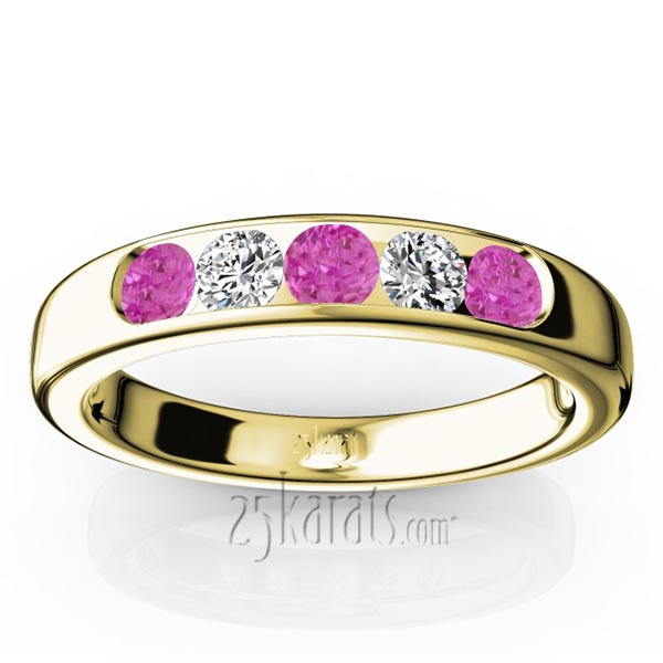 Channel Set 5-Stone Pink Sapphire & Diamond Anniversary Band - view 2