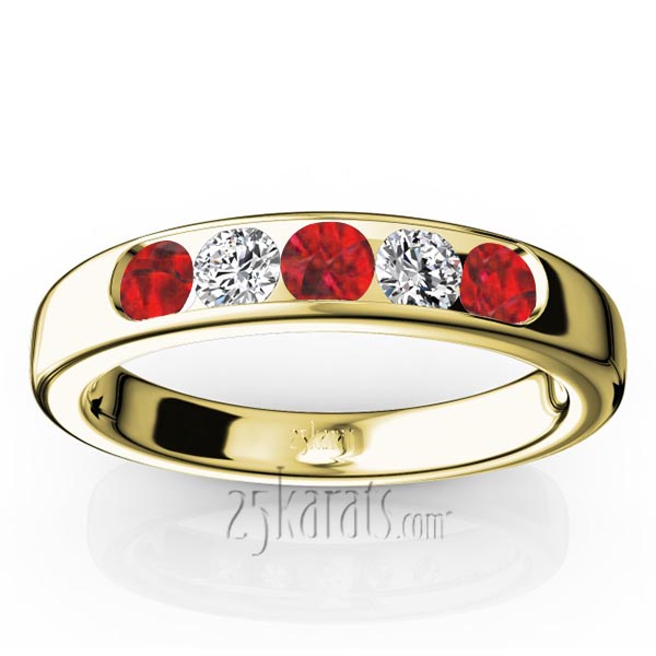 Channel Set 5-Stone Ruby & Diamond Anniversary Band - view 2