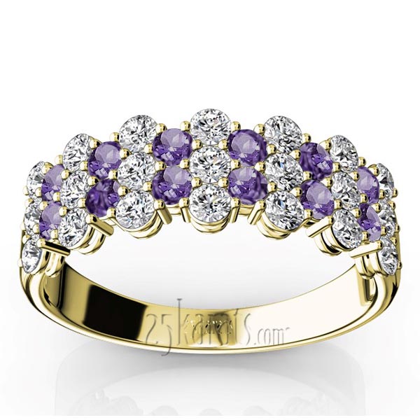 Floating Style Amethyst & Diamond Alternating Anniversary Band - view 2