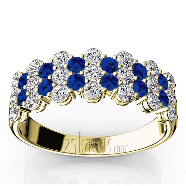 Floating Style Blue Sapphire & Diamond Alternating Anniversary Band - view 2