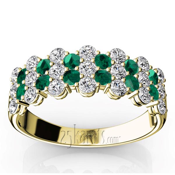 Floating Style Emerald & Diamond Alternating Anniversary Band - view 2