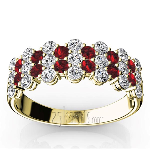 Floating Style Garnet & Diamond Alternating Anniversary Band - view 2