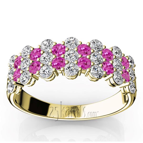 Floating Style Pink Sapphire & Diamond Alternating Anniversary Band - view 2