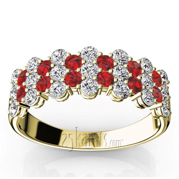 Floating Style Ruby & Diamond Alternating Anniversary Band - view 2