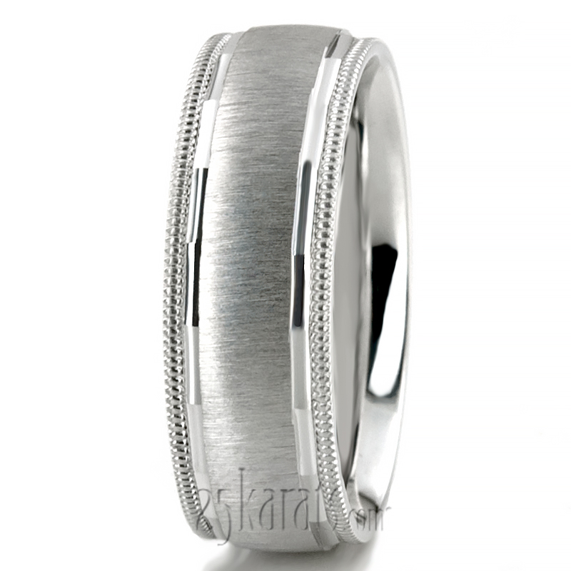 Angular Cut Milgrain Basic Designer Wedding Band  - view 5