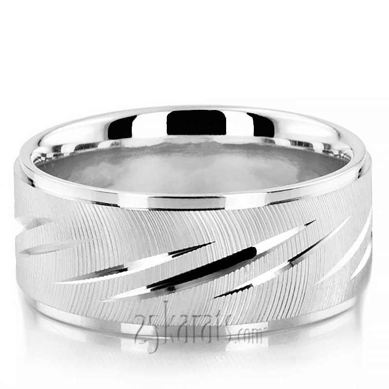 Traditional Grooved Fancy Carved Wedding Band  - view 4