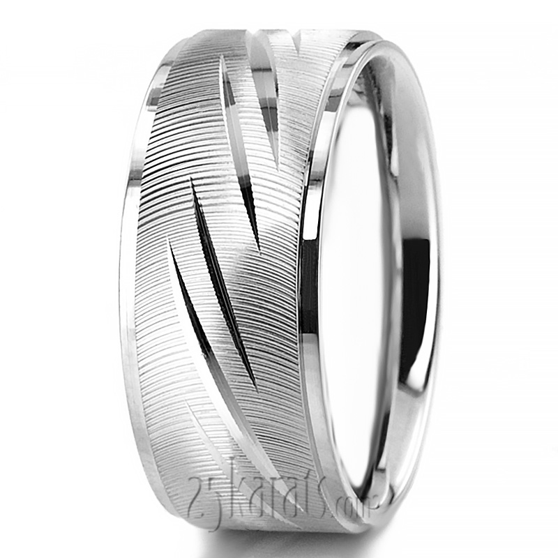 Traditional Grooved Fancy Carved Wedding Band  - view 5