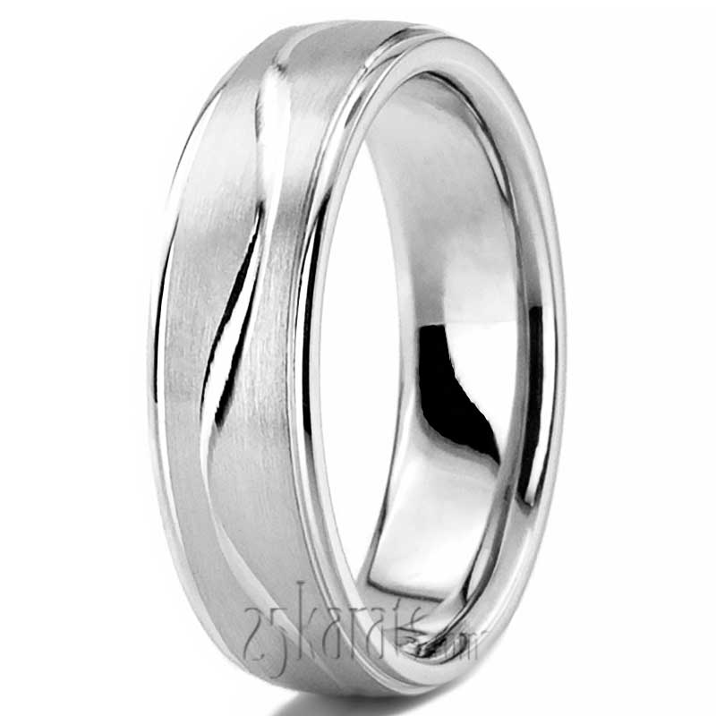 Simple Wave Design Diamond Cut Wedding Ring  - view 2