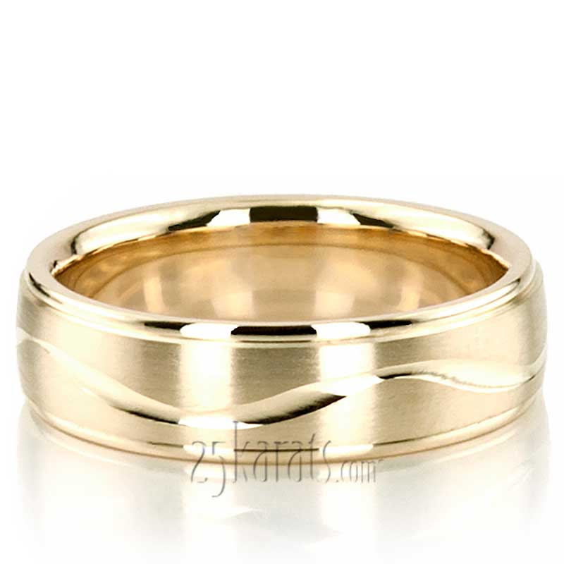 Simple Wave Design Diamond Cut Wedding Ring  - view 3