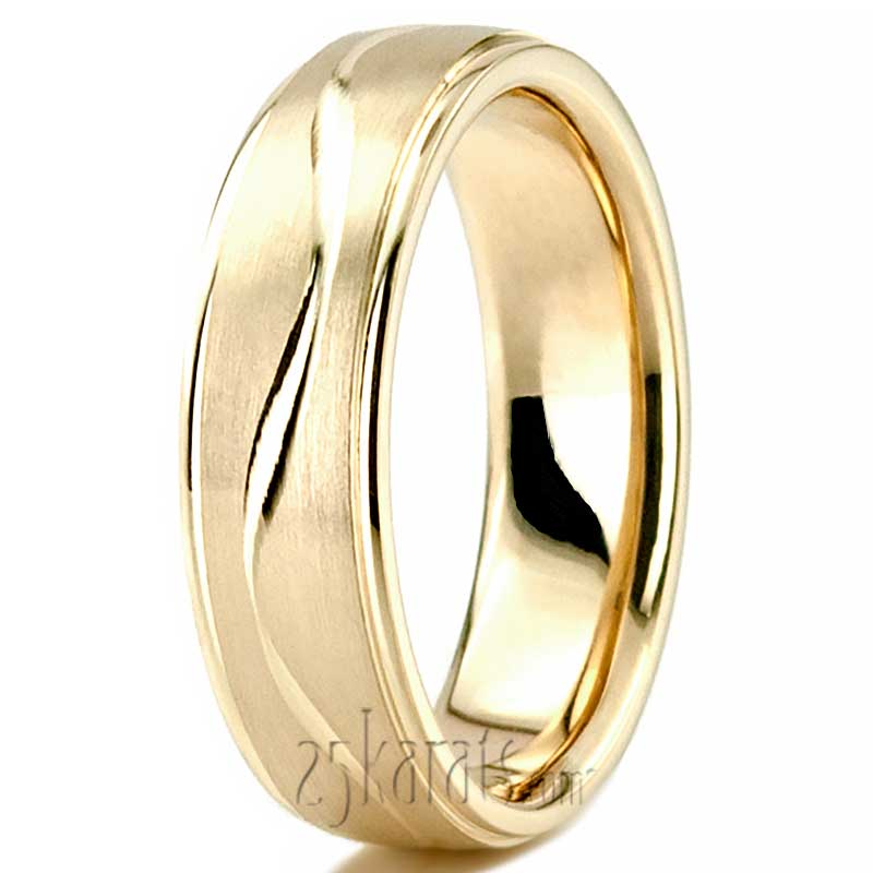 Simple Wave Design Diamond Cut Wedding Ring  - view 4