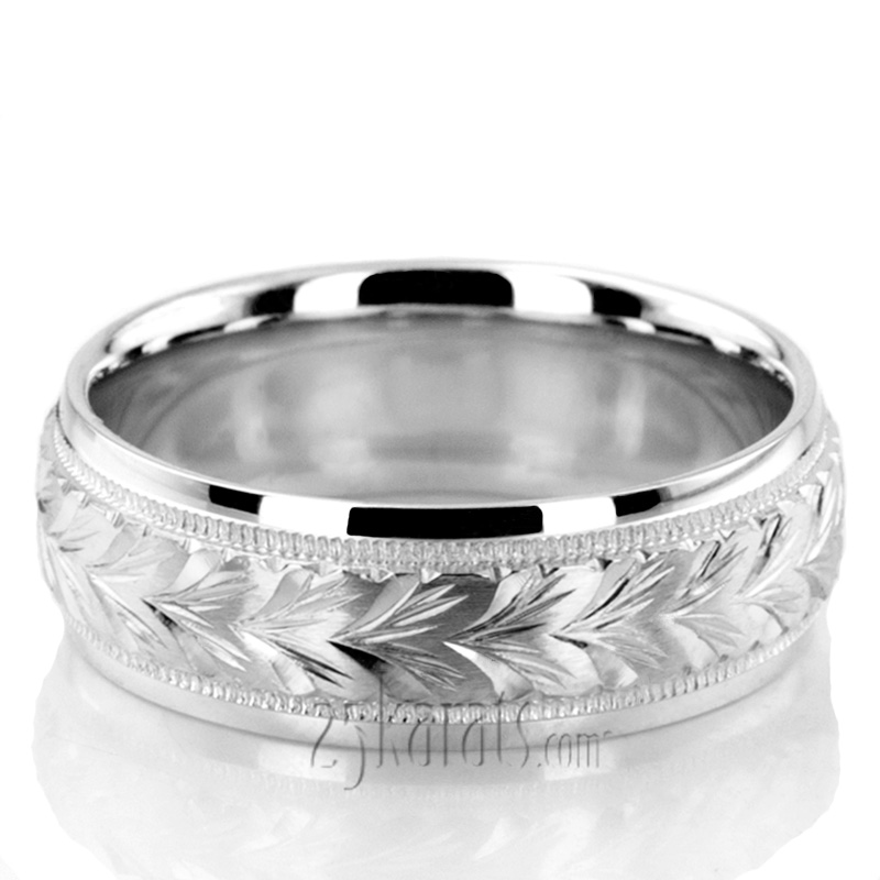 Leaf Design Fancy Carved Wedding Band  - view 5