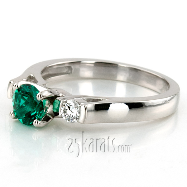 Diamond Engagement Ring Set With Chatham Emerald (0.90ct. t.w.)  - view 2