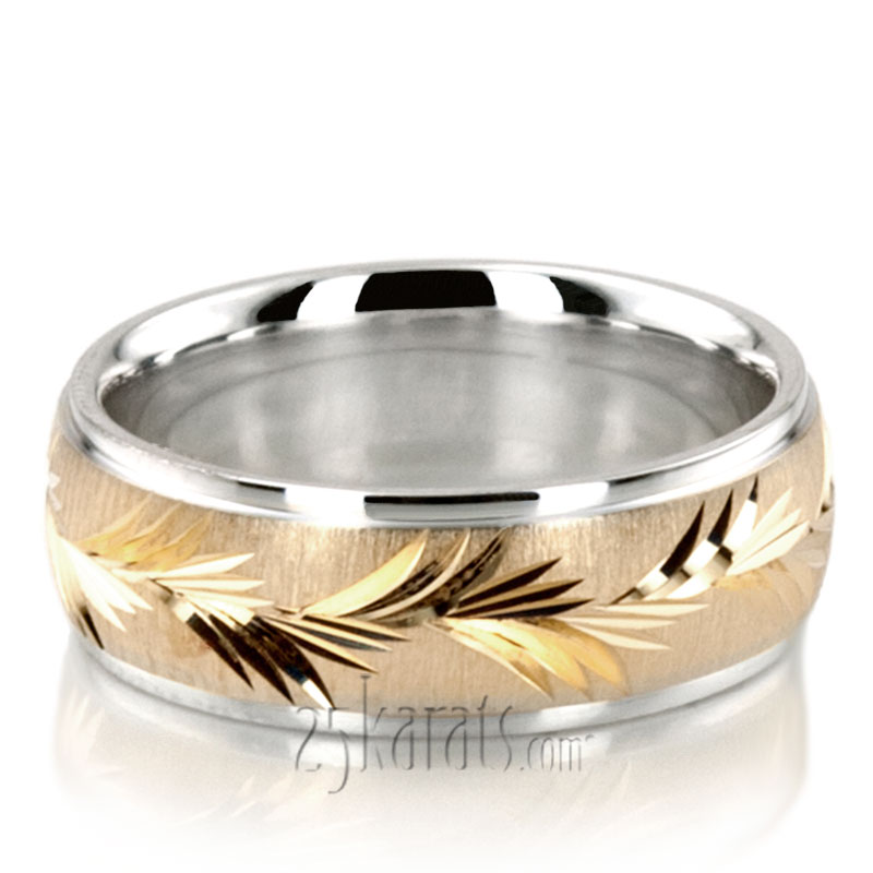 Leaf Design Fancy Carved Wedding Band  - view 5