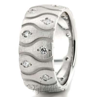 Symmetrical Wave Cut Diamond Wedding Ring - view 4 of 4