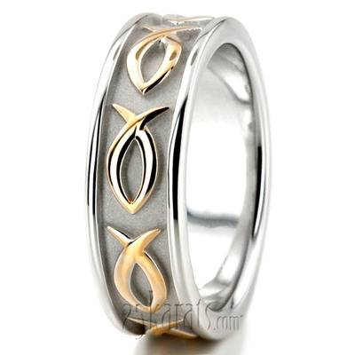 Ichthus Jesus Fish Motif Christian Wedding Band  - view 5 of 8