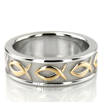 Ichthus Jesus Fish Motif Christian Wedding Band  - view 6 of 8