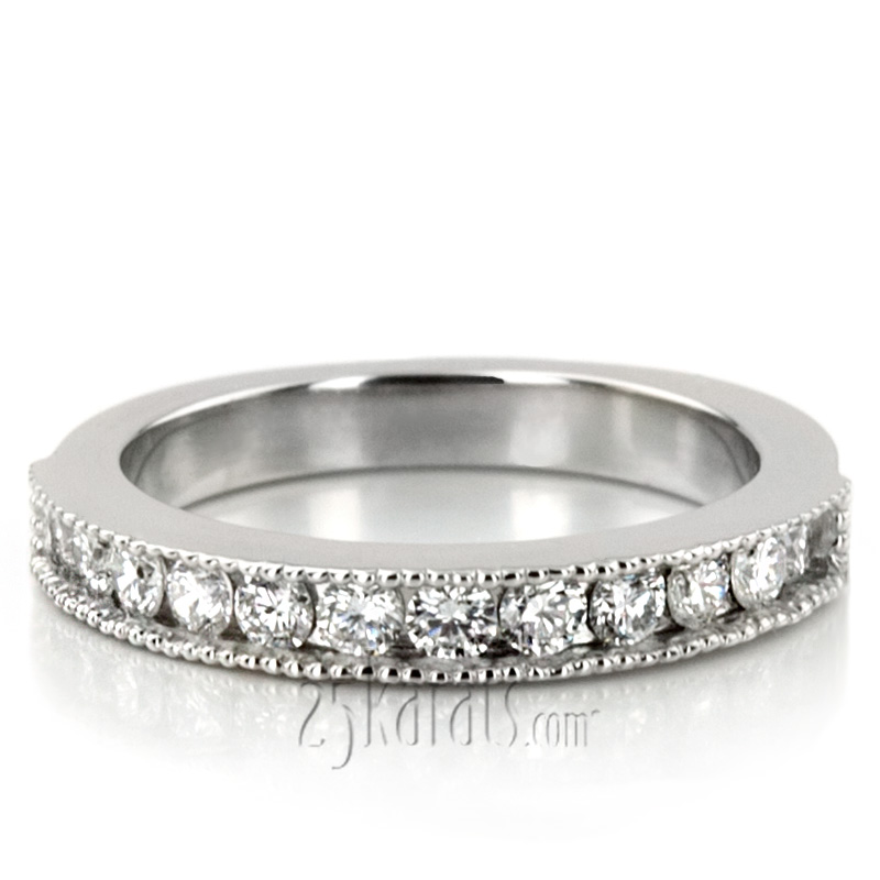 Round Cut Channel Set Milgrain Edge Diamond Bridal Ring (0.60 t.c.w.) - view 4