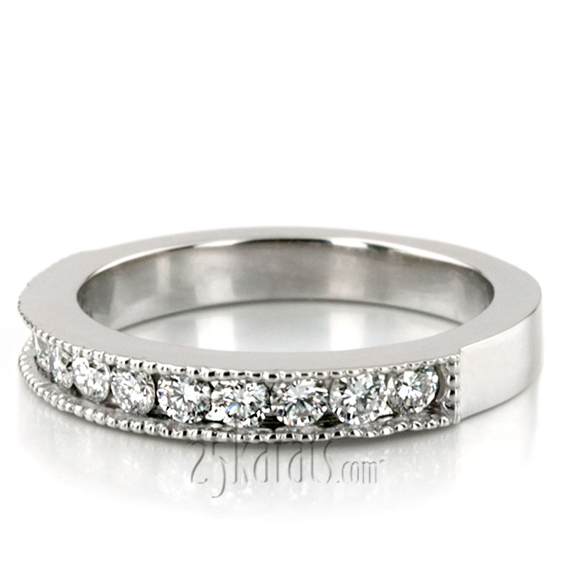 Round Cut Channel Set Milgrain Edge Diamond Bridal Ring (0.60 t.c.w.) - view 5