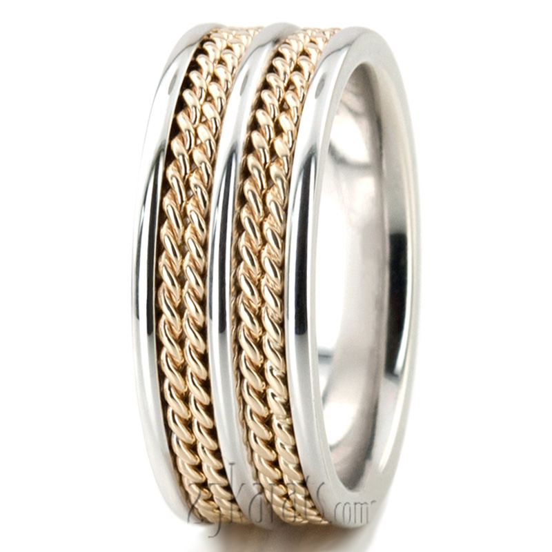 Double-braided Two-Tone Hand Woven Wedding Band  - view 2