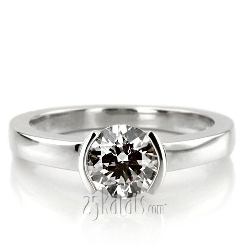 Half Bezel Set Solitaire Engagement Ring  - view 5