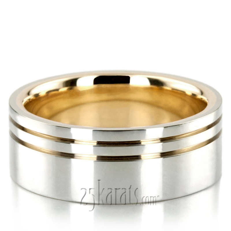 Modern Parallel Cut Two-Tone Wedding Ring  - view 6