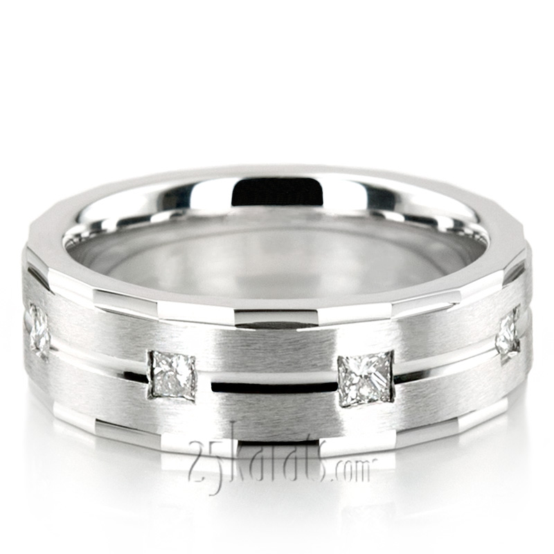 Angled Cut Princess Diamond Wedding Band - view 2