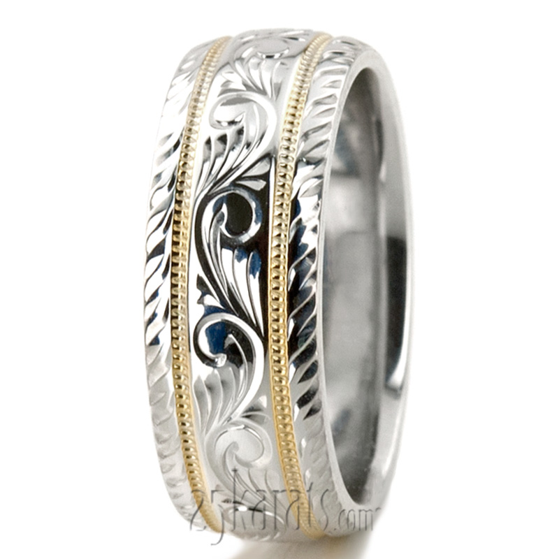 Chic Hand Engraved Floral Wedding Ring - view 7