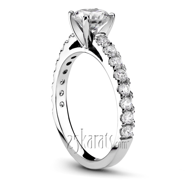 Scalloped Micro Pave Set Low Cathedral Diamond Engagement Ring (1/3 ct. t.w.) - view 4